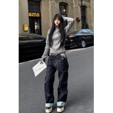 批发美式新风格复古刺耳花布设计退色原色牛仔裤女春夏宽松<b class='q'>情侣</b><b class='q'>长裤</b>