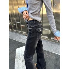 批发美式复古牛仔裤女微喇辣妹高街修身显瘦阔腿<b class='q'>长裤</b>潮