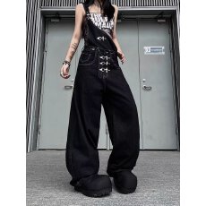 批发2026夏季新款美式牛仔裤男女高街嘻哈 ins 潮痞帅宽松潮流<b class='q'>长裤</b>