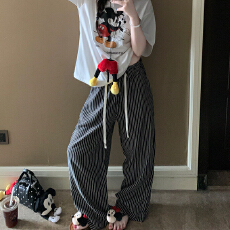 批发欧韩小众设计感印花<b class='q'>长裤</b>女夏季新款休闲居家穿搭高腰垂坠感阔腿裤