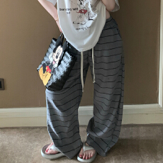 批发欧韩小众设计感印花<b class='q'>长裤</b>女夏季新款休闲居家穿搭高腰垂坠感阔腿裤