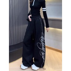 批发美式阔腿运动裤<b class='q'>女</b>春夏2026新款重工刺绣束脚卫裤嘻哈休闲裤