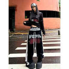 批发原版做法+双裤头做法】阔腿裤<b class='q'>女</b>春夏条纹拼接运动休闲<b class='q'>长裤</b>子卫裤