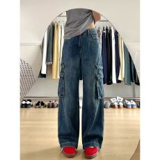 美式牛酷酷阔腿牛仔裤女工装裤2026春宽松直筒显瘦酷感风拖地长裤