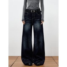 批发美式立体猫须水洗牛仔裤<b class='q'>男</b>女款直筒微喇版型cleanfit<b class='q'>裤子</b>