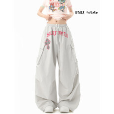 批发美式十字架印花工装裤<b class='q'>女</b>男夏高街宽松休闲<b class='q'>长裤</b>复古hiphop运动裤子