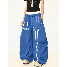 批发美式高街印花双腰头跳舞运动速干宽松阔腿休闲伞兵<b class='q'>长裤</b><b class='q'>女</b>夏