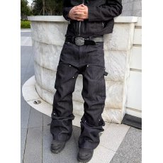 批发美式baggy复古丹宁原色绿松石弯刀牛仔裤<b class='q'>男</b>女款A字直筒阔腿<b class='q'>裤子</b>潮