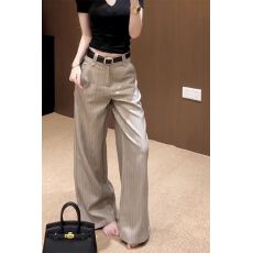 批发老钱风复古卡其色条纹<b class='q'>西装</b>裤女高级感通勤高腰垂感百搭阔腿休闲裤