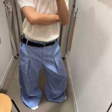 批发春夏新款韩系格纹<b class='q'>休闲裤</b>男女梨形高腰百搭显瘦宽松阔腿裤子