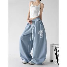 批发原版氨纶曼巴棉】休闲裤女艺汐<b class='q'>春秋</b>夏宽松显瘦高个子阔腿运动卫裤