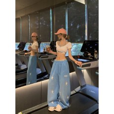 批发美式辣妹星星印花宽松显瘦慵懒百搭休闲裤<b class='q'>运动裤</b>