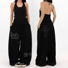 批发美式烫钻抽绳街舞hiphop嘻哈休闲裤<b class='q'>女</b>爵士舞jazz<b class='q'>长裤</b><b class='q'>运动</b>街头潮