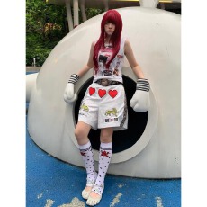 批发美式复古运动<b class='q'>短裤</b>男<b class='q'>女</b>夏新款古着刺绣直筒拳击裤宽松显瘦休闲裤子