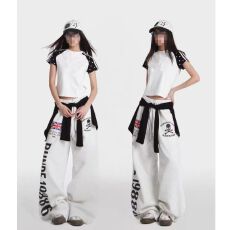 批发跨境街舞潮牌爵士舞裤子女jazz跳舞印花卫裤嘻哈宽松休闲<b class='q'>运动裤</b>潮