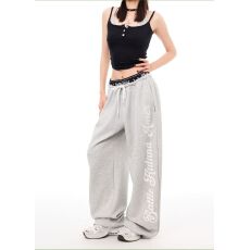 批发美式复古拼接腰头休闲裤<b class='q'>女</b>夏季学生宽松跳舞辣妹运动裤