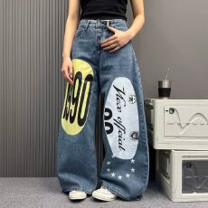 批发潮牌余文乐泼墨水洗做旧美式复古<b class='q'>牛仔</b>裤男女直筒韩版潮流百搭长裤