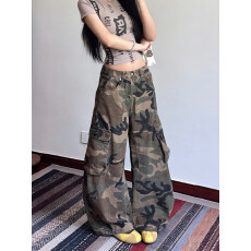 批发美式高街复古做旧水洗迷彩弯刀工装牛仔裤<b class='q'>休闲</b>裤宽松<b class='q'>长裤</b>子<b class='q'>男</b>女潮