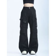 批发美式美邦高街vibe机能风多口袋伞兵工装裤<b class='q'>男</b>女褶皱设计休闲微喇裤