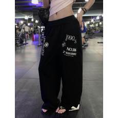 批发美式街头手套口袋印花百搭卫裤男女设计感通勤百搭宽松休闲阔腿裤