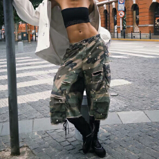 批发美式复古破洞珍珠迷彩<b class='q'>牛仔</b>七分裤<b class='q'>男</b>女夏季baggy宽松阔腿工装<b class='q'>短裤</b>