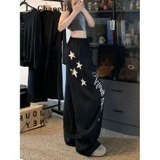 批发灰色运动阔腿裤女2026秋新款高腰宽松垂感直筒慵懒风休闲长卫裤子