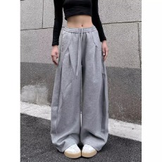 批发美式复古灰色<b class='q'>运动裤</b>春秋男女弯刀卫裤vibe镰刀直筒阔腿休闲裤子女