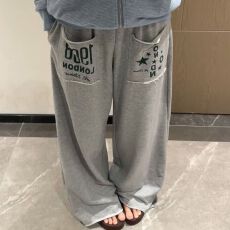 批发线圈棉美式复古口袋印花<b class='q'>百搭</b>运动休闲裤女显瘦灰色卫裤阔腿裤长裤