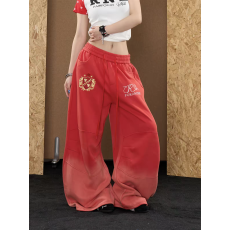 批发原版纯棉华棉复合面料字母徽章刺绣做旧工艺弯刀卫裤子女