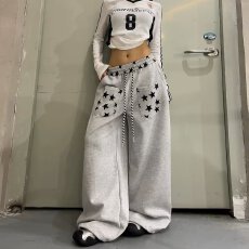 批发美式复古十字架绑带做旧弯刀卫裤女冬季宽松爵士舞加绒加厚阔腿裤