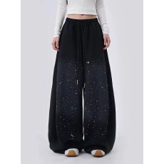 批发女<b class='q'>冬</b>季烫钻星空渐变黑色弯刀裤子设计感宽松卫裤休闲裤爵士舞裤子