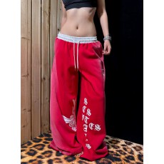 批发美式撞色哥特十字架印花弯刀卫裤<b class='q'>男</b>女宽松休闲潮牌爵士舞阔腿裤秋