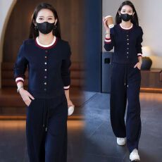 批发曼巴棉休闲运动套装女2026春秋季新款减龄圆领长袖直筒两件套显瘦