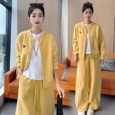 批发休闲运动套装女2026春季新款宽松显瘦纽扣开衫外套阔腿裤两件套潮