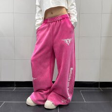 批发新款十字架弯刀 美式复古字母印花休闲弯刀裤<b class='q'>男</b>女垂感街舞阔腿裤
