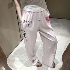 批发秋季韩系复古涂鸦印花休闲卫裤女中低腰显瘦百搭粉色拖地长<b class='q'>裤子</b>潮