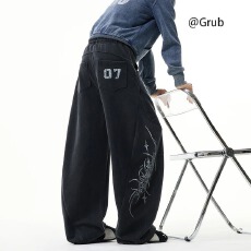 批发重磅hiphop运动厚棉裤男<b class='q'>女</b>夏美式潮牌印花微喇长裤复古宽松拖地裤
