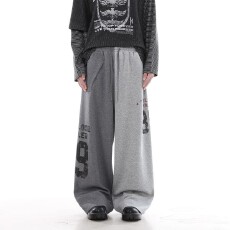 批发美式复古双色拼接卫裤<b class='q'>男</b>女秋季潮牌印花设计感直筒裤重磅休闲<b class='q'>裤子</b>