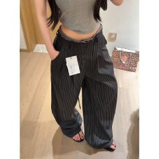 批发韩版竖条纹褶皱西装裤女复古高级感直筒阔腿裤垂感休闲<b class='q'>长裤</b>女