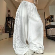 批发白色运动卫裤女秋季2026新款高腰宽松垂感直筒阔腿裤休闲<b class='q'>长裤</b>子