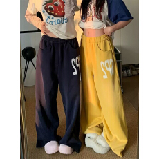批发重磅华棉复合运动<b class='q'>裤</b>女春秋新款高级感阔腿直筒休闲卫