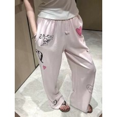 批发薄款加绒 美式复古丘比特涂鸦抽绳粉色女休闲直筒vibe爵士舞潮牌