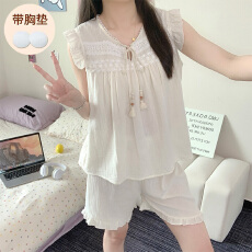 批发【诺茵兰】ZR0309<b class='q'>婴儿</b>棉固定胸垫夏季飞飞袖睡衣女甜美家居服<b class='q'>套装</b>