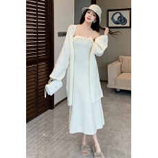 批发温柔风气质长款修身显瘦荷叶边吊带裙两件套秋冬<b class='q'>宽松</b>针织开衫套装