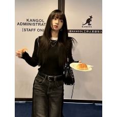 批发黑色白条打底衫女修身显瘦长袖T恤套头内搭上衣春<b class='q'>夏</b>季针织衫毛衣