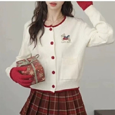 批发2026春季刺绣毛衣软糯撞色<b class='q'>针织</b><b class='q'>开衫</b>奶fufu毛衣女秋冬加厚<b class='q'>短款</b>上衣