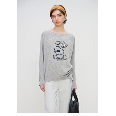 批发卡通小狗印花长袖T恤女2025秋季新款宽松抽绳<b class='q'>防晒衫</b>宽松显瘦上衣