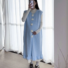 批发辣妹法式可甜可盐气质柠檬黄叠穿内搭无袖过膝长款背心连衣裙<b class='q'>春</b>