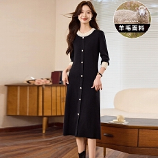 批发小香风2025春秋新款法式时尚重工钉珠圆领<b class='q'>拼色</b>收腰显瘦针织<b class='q'>连衣裙</b>