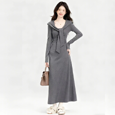 批发大码裙秋外穿2026新款长款修身孕期漂亮连衣裙春季加厚保暖针织裙